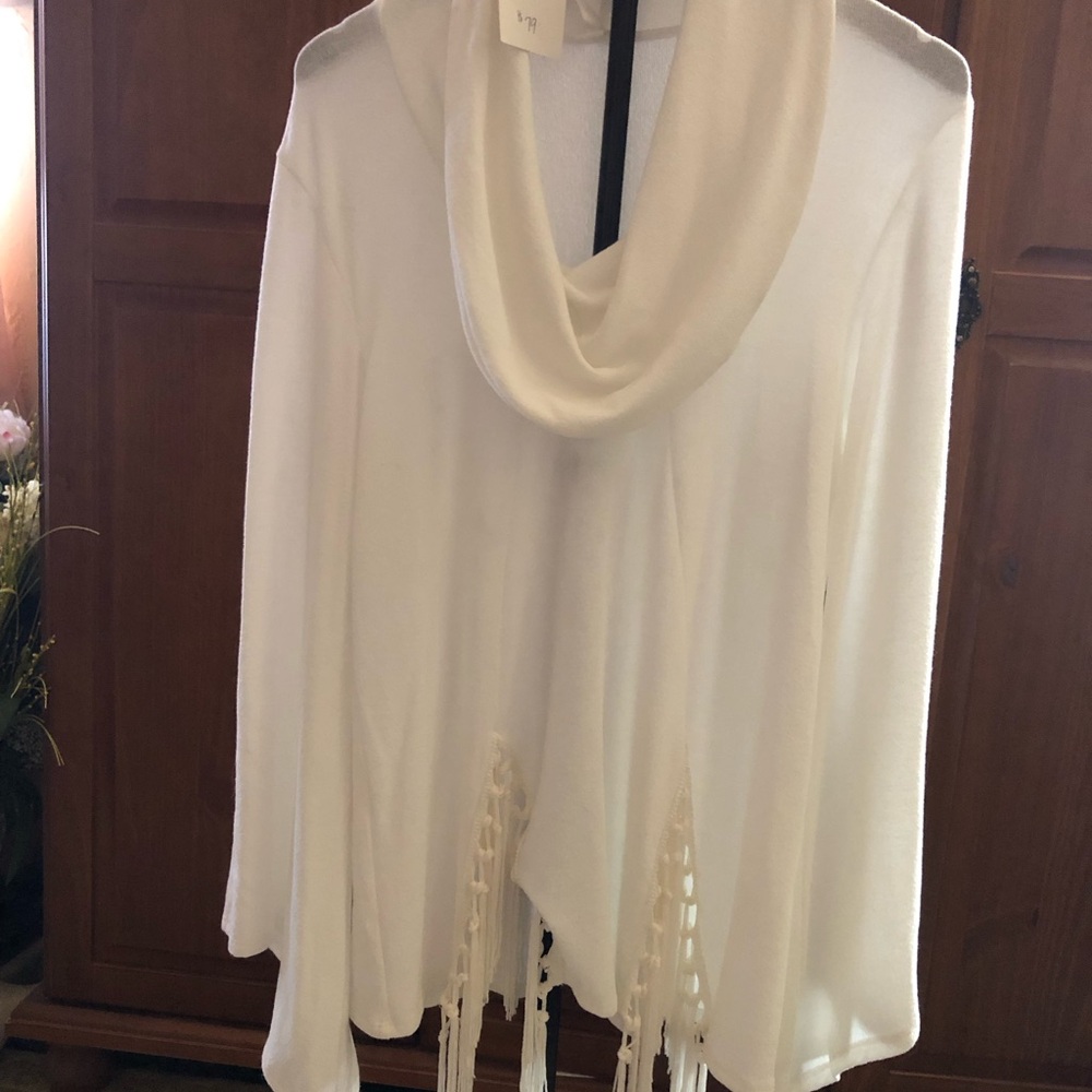 Chic White Cowl Neck Blouse with Fringe